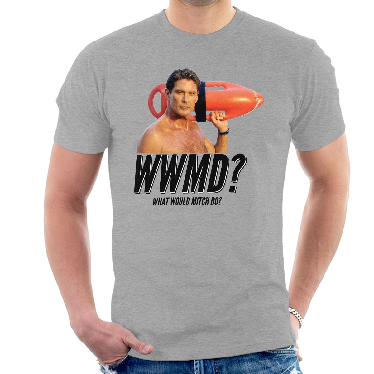Baywatch What Would Mitch Do David Hasselhoff Men's T-Shirt Heather Grey
