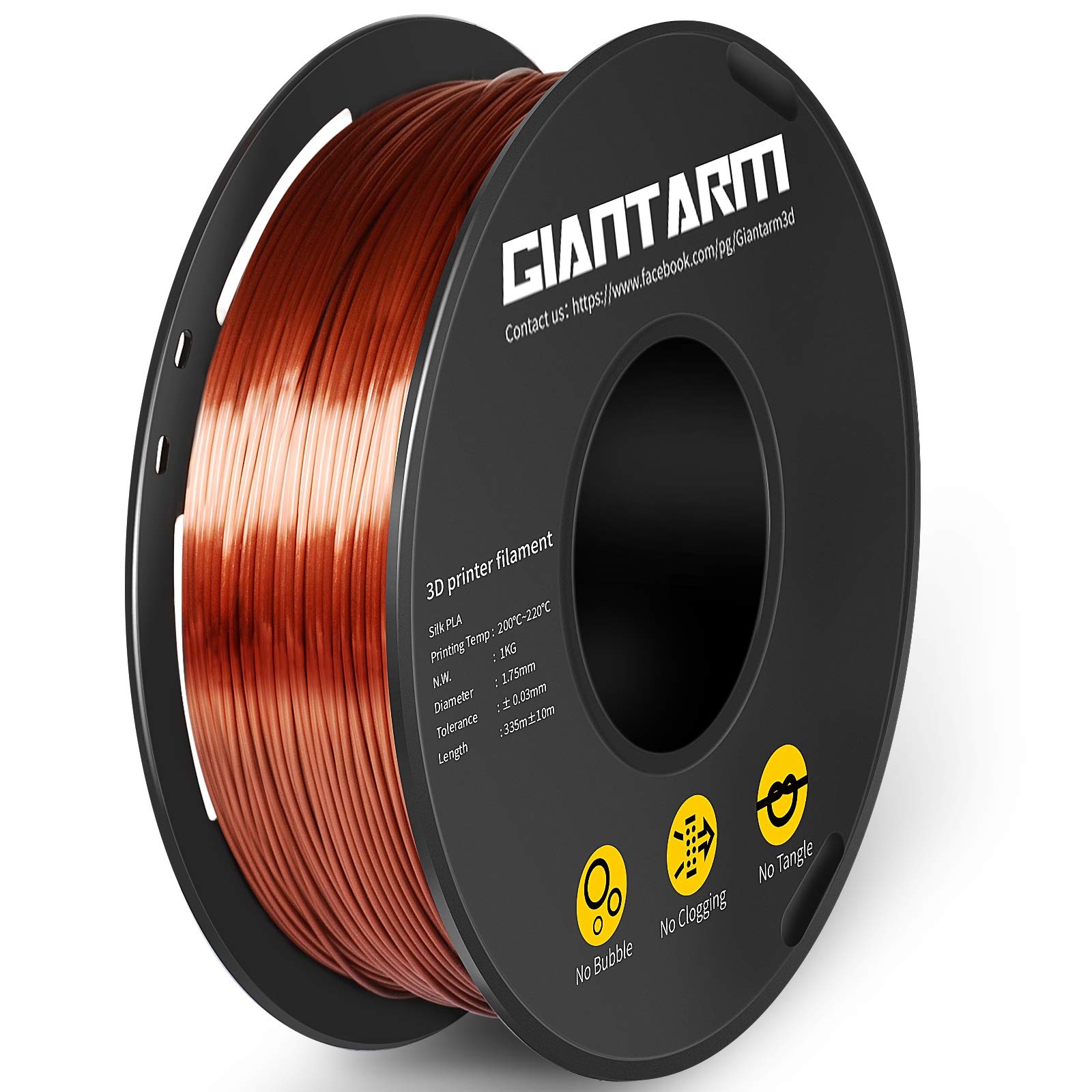 GIANTARM Filamento PLA 1.75mm Silk Rame, Stampante 3D PLA Filamento 1kg Spool