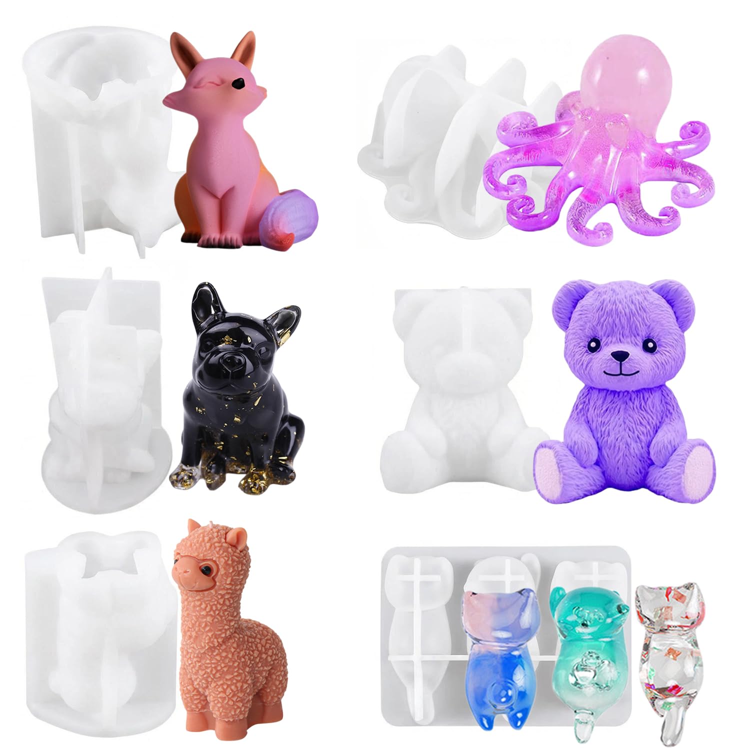 Amazon.com: 6PCS Animal Resin Mold, Alpaca, Bulldog, Fox, Cat,Bear