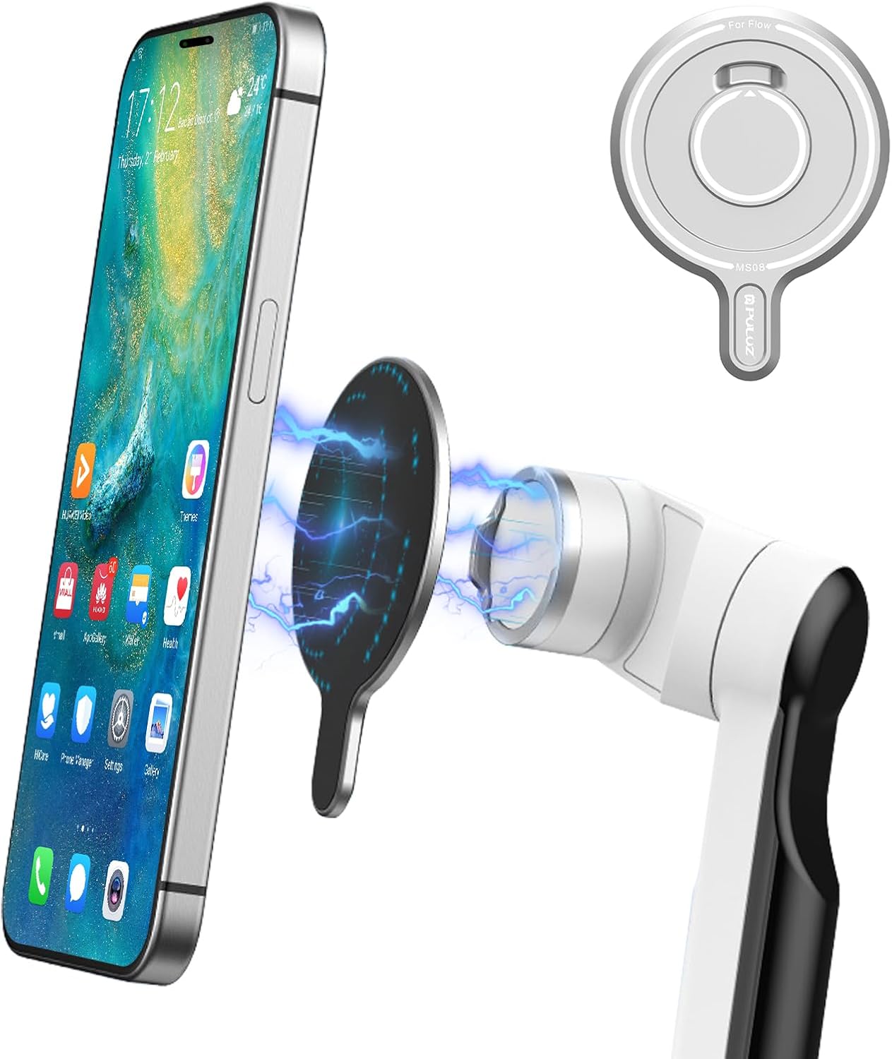 PULUZ Magnetic Mount Adapter for Insta360 Flow Pro/Flow,Aluminum Alloy Magnetic MagSafe Adapter Phone Holder Quick Release Mount(Silver)
