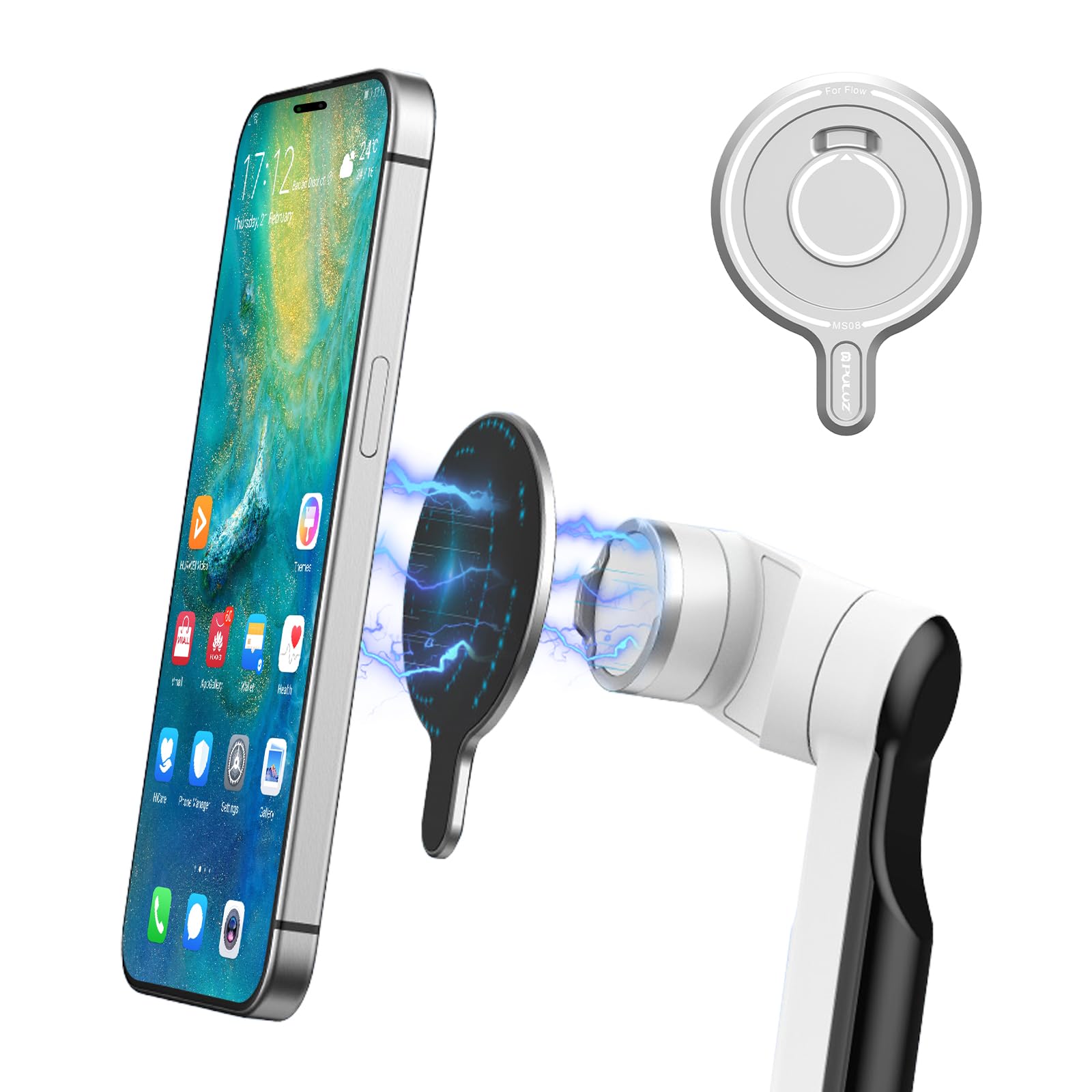 Photo 1 of PULUZ Magnetic Mount Adapter for Insta360 Flow Pro/Flow,Aluminum Alloy Magnetic MagSafe Adapter Phone Holder Quick Release Mount(Silver)