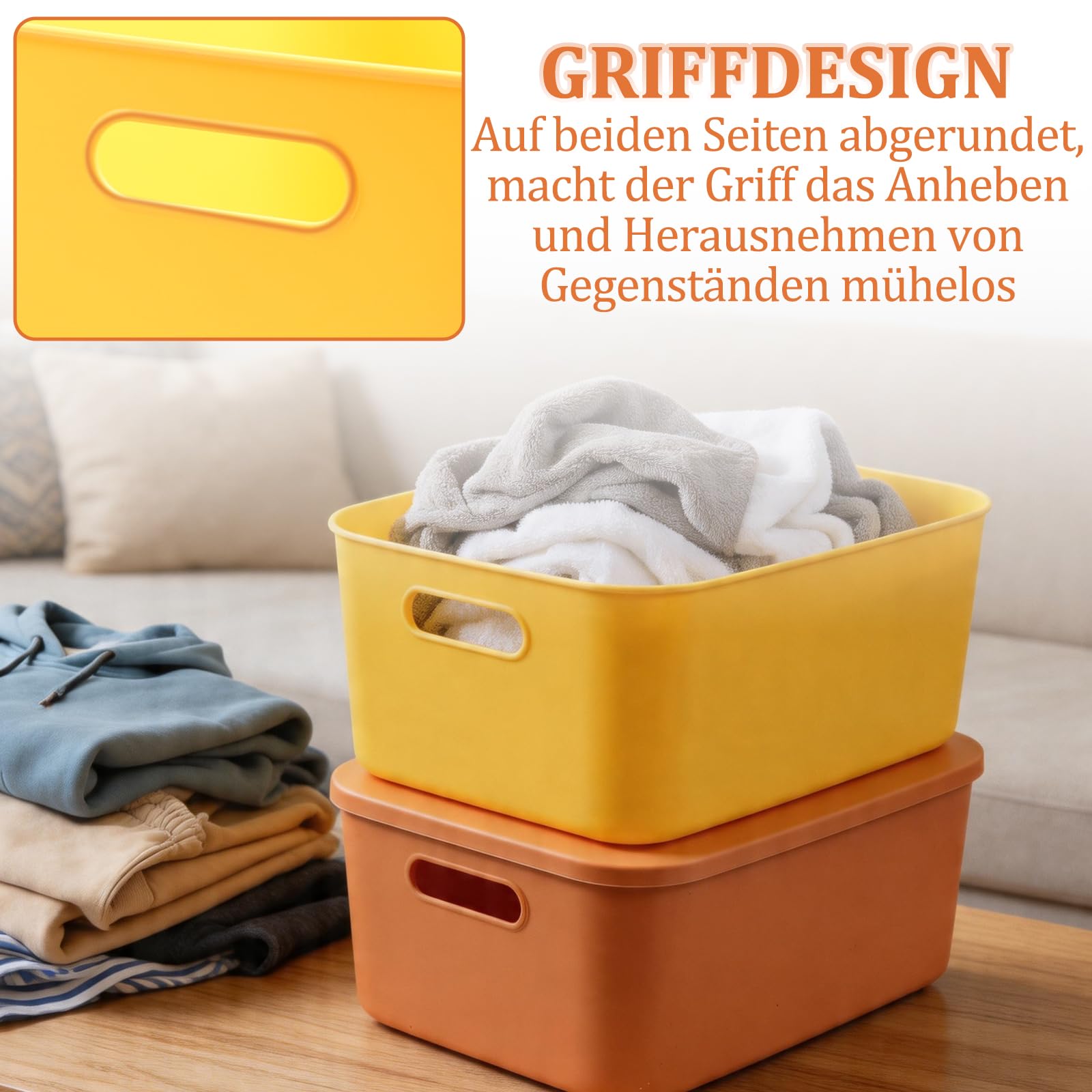 4Stk 15.5L Bunt Kunststoff Aufbewahrungsbox mit Deckel, 36.5x27.5x15.5cm Stapelbare Aufbewahrungsbehälter in 4 Farben, Kunststoffbox Organizer Box für Regale, Küche, Badezimmer, Büro