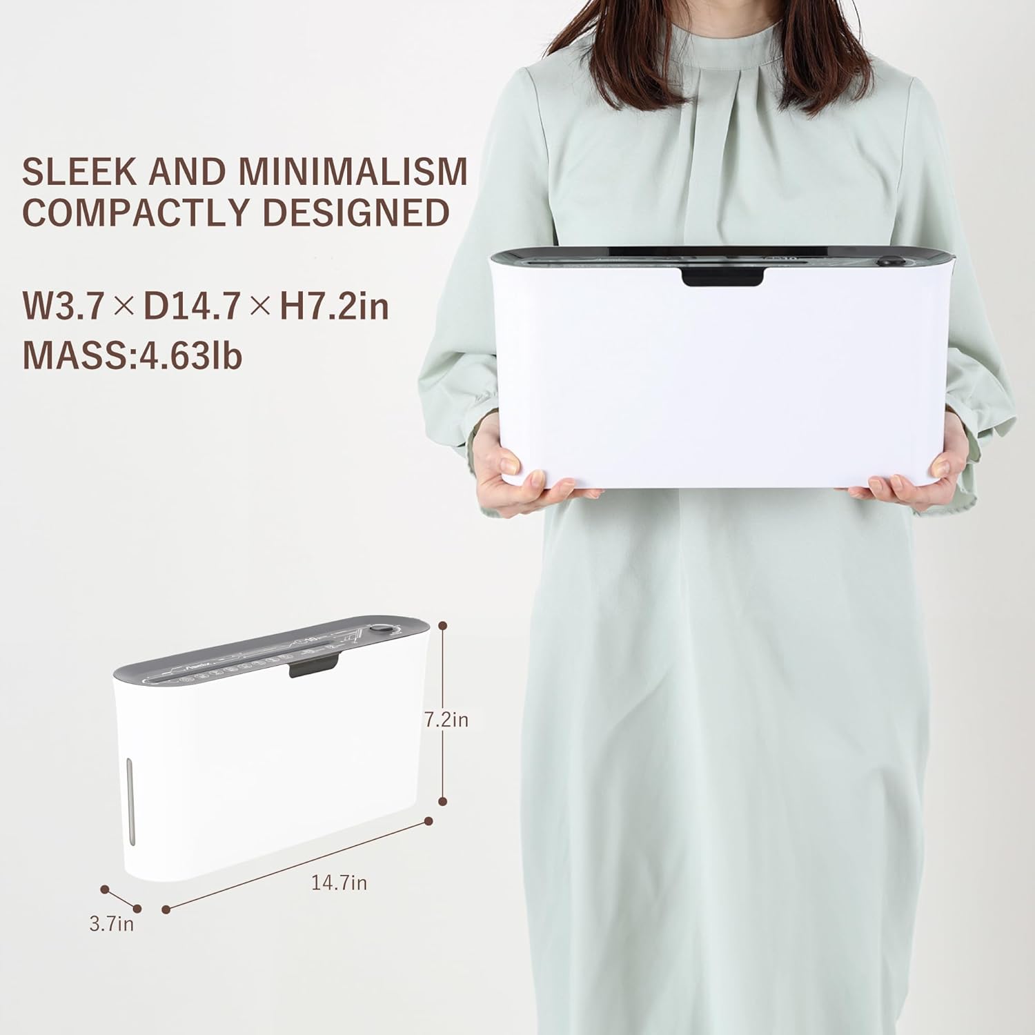 B08W Paper Shredder for Home use Office, White Compact Design, 2 Sheet Crosscut Paper, 10 Mins Running Time 14.7" × 7.2" × 3.7"