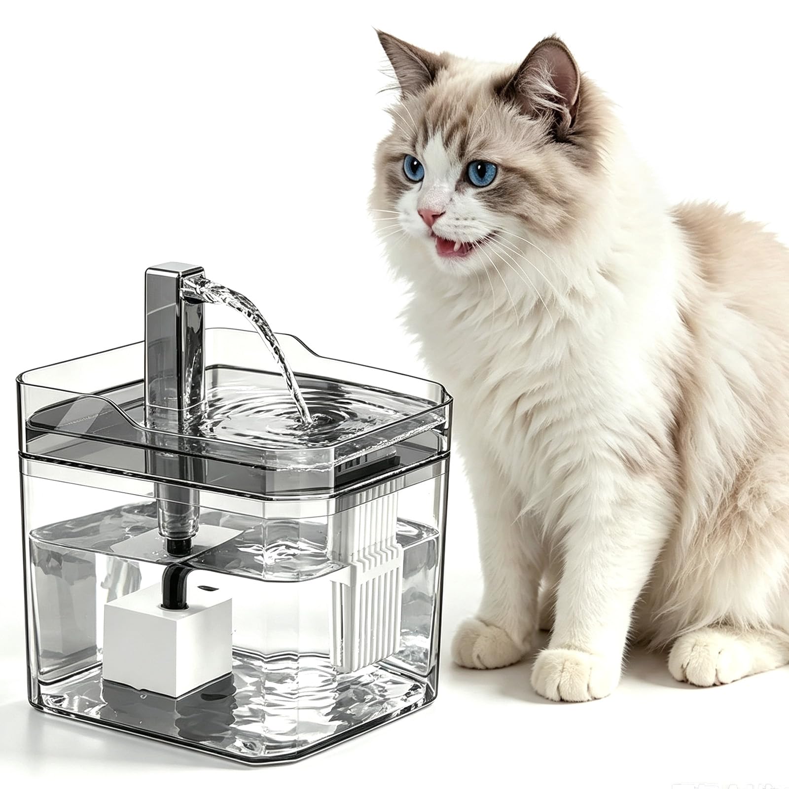 Rantuia Fuente de Agua para Gatos 1.5 L — Silenciosa con Filtro de 4 Etapas