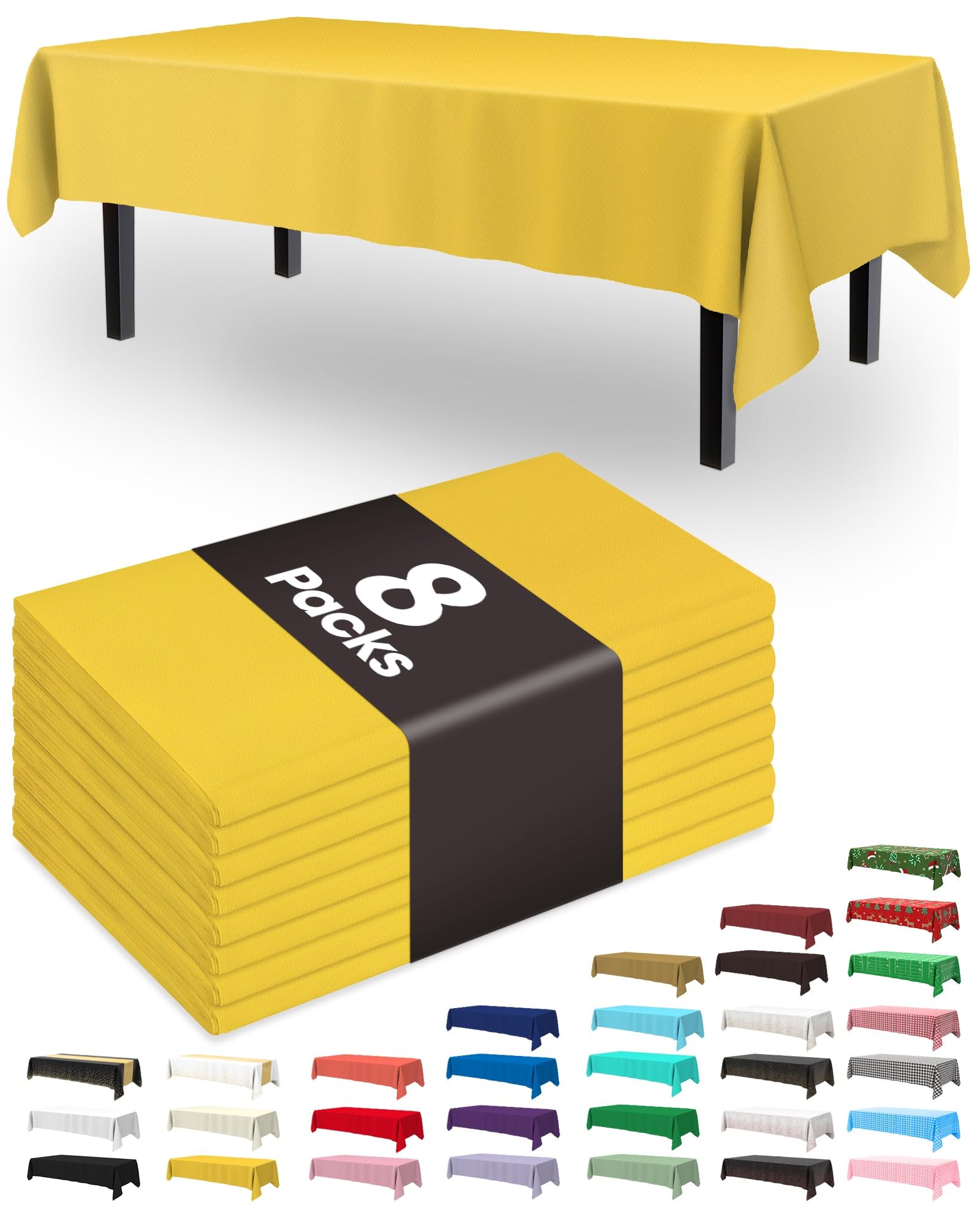 Pureegg Plastic Table Cloth Disposable 8 Pack, 54 x 108 Inch Table Cloths, Easter Party, Decorative Tablecloths, Rectangle, Lemon, Pastel Plastic Cover, Leakproof &amp; Sturdy, Yellow