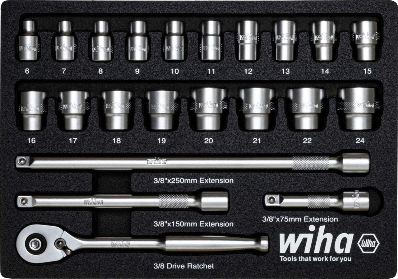 Wiha 337-91 Socket Set, 23 pcs Metric 3/8 Drive