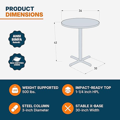 Miniatura 3 de OEF Furnishings Mesa de café – Base en X, 42 pulgadas de altura, parte superior redonda de 36 pulgadas, nebulosa gris/marco negro – Mesa de bistró