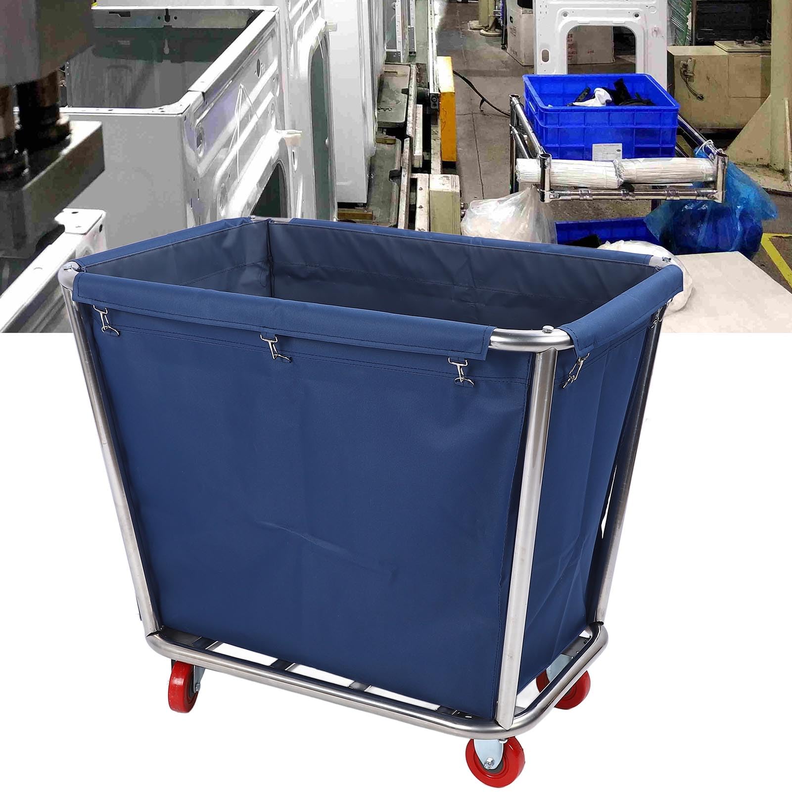Carrello per Bucato Commerciale in Acciaio Inossidabile, con Ruote Flessibili, per Hotel e Lavanderie