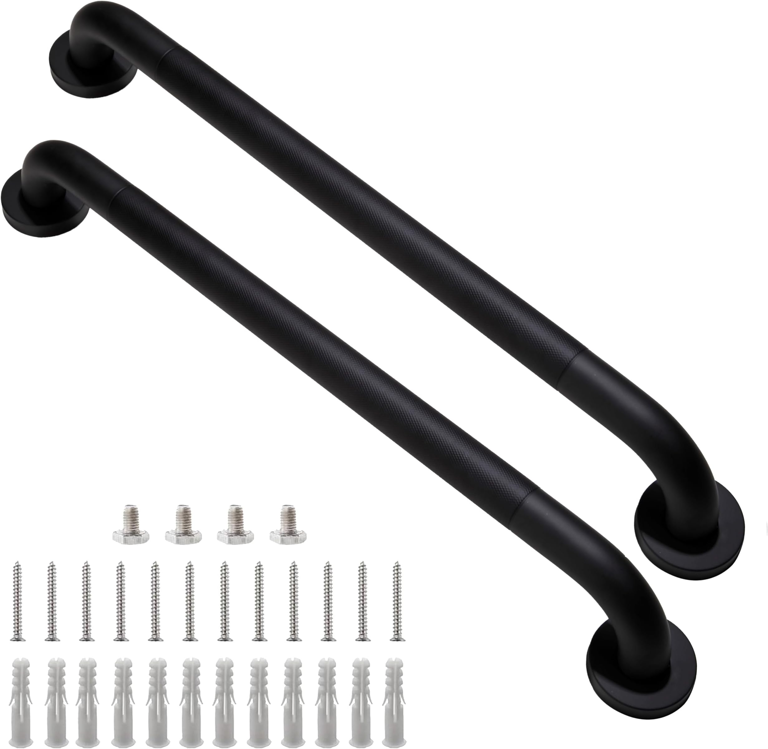 Rackickyer Shower Grab Bar, 2 Pack 24 Inch Black Bathroom Grab Bar, 1.25" Diameter 304 Stainless Steel Anti-Slip Grab Bars for Bathtubs and Showers, Handicap Shower Grab Bar for Seniors Elderly
