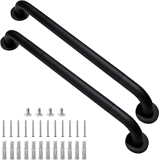 Shower Grab Bar, 2 Pack 24 Inch Black Bathroom Grab Bar, 1.25" Diameter 304 Stainless Steel Anti-Slip Grab Bars for Bathtubs and Showers, Handicap Shower Grab Bar for Seniors Elderly