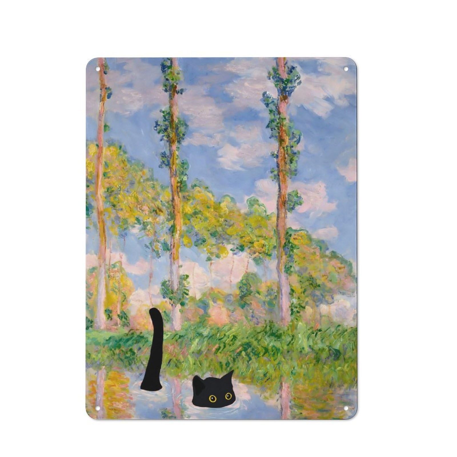 Junmoney Cat Under Pond Industrial Metal Wall Decor 40X30cm, Metal Wall Sign For Tool Room, Garage, Studio Or Home Bar