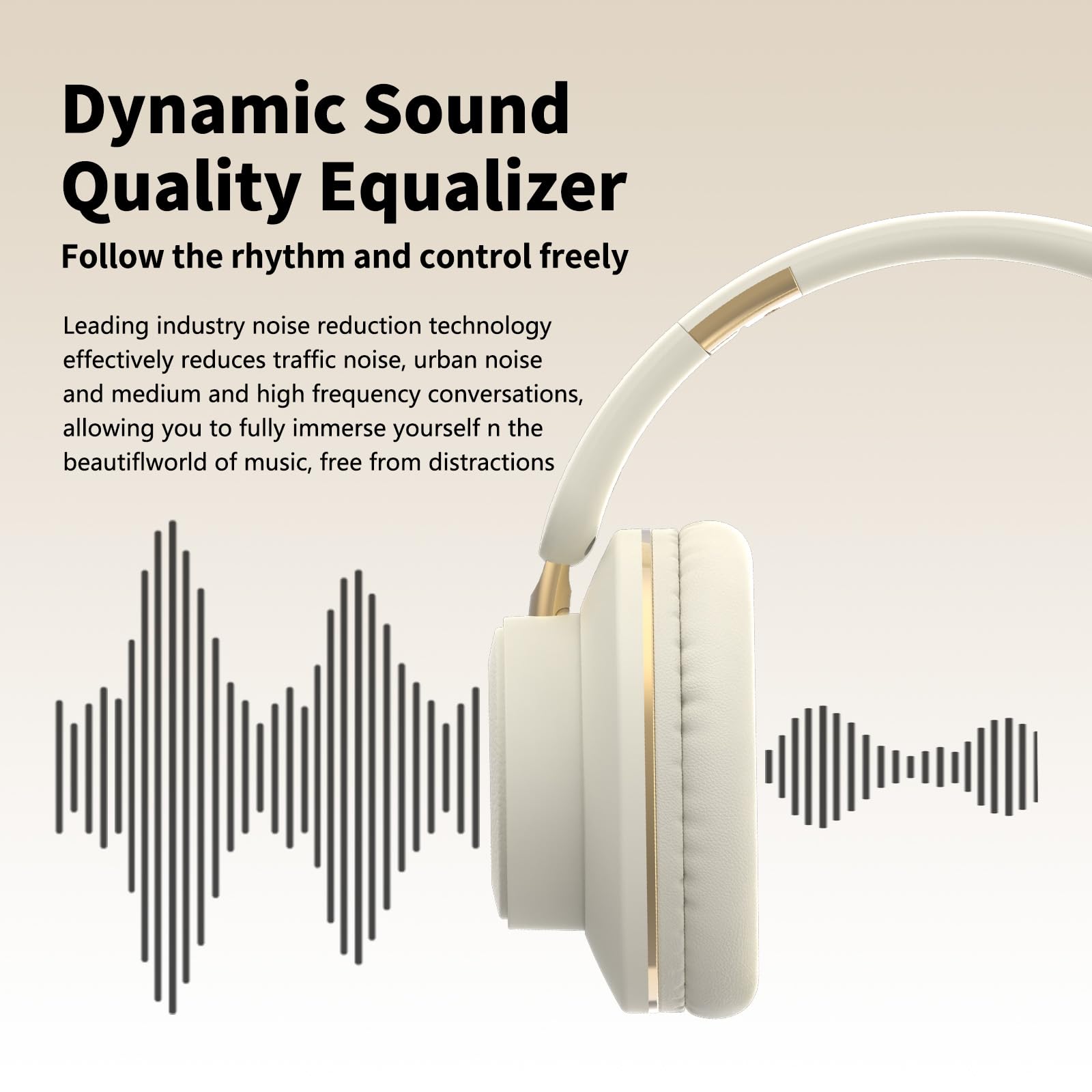 H9 - Cuffie wireless Bluetooth over-ear con audio surround HiFi e cavo USB-C, batteria a lunga durata di 24 ore, microfono integrato, per donne e uomini, viaggi, casa, ufficio (bianco sporco)