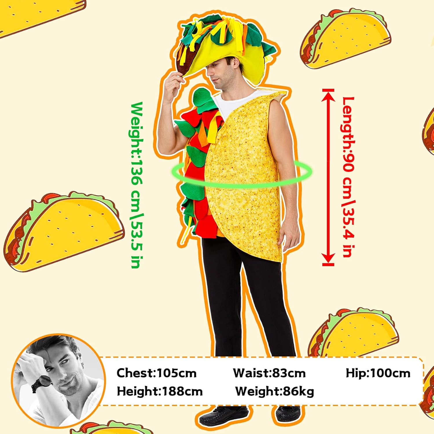 Taco Costume Adult Unisex - Disfraz De Taco Costumes Set Men Women Halloween Dress Up Costume Outfit Size:Standard - Image 4