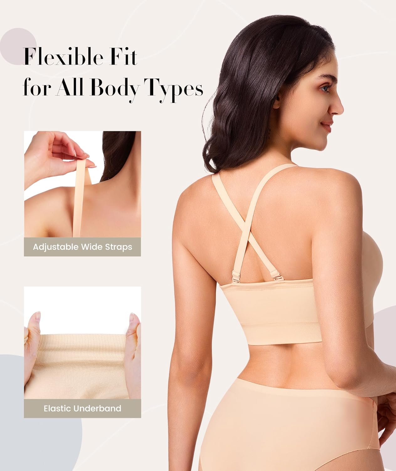 Strapless Bras for Women Non-Slip Wireless Bandeau Bra Seamless Padded Tube Top Bra Including Fabric & Clear Straps