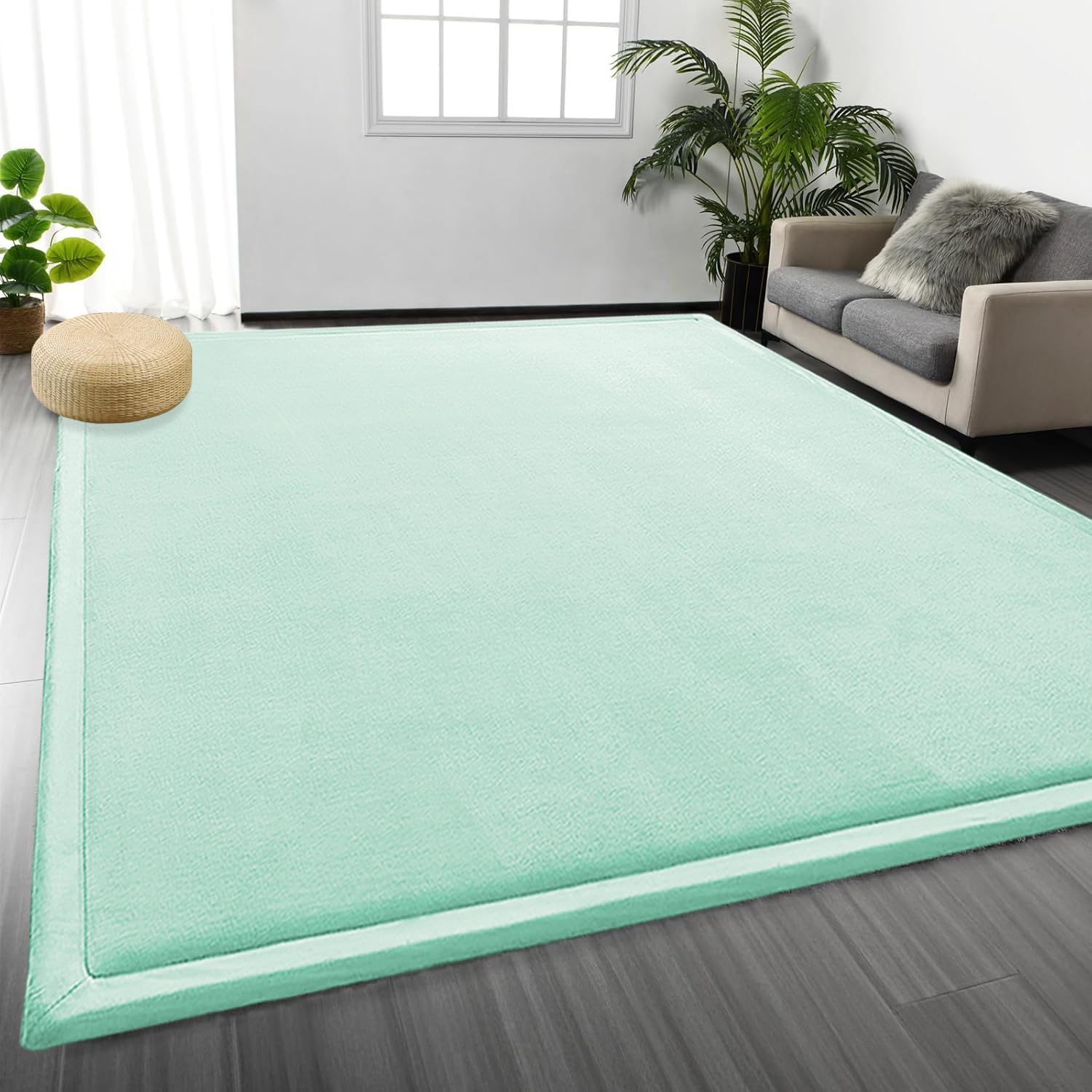 Tapis bleu clair en velours éponge 100x150 cm antidérapant pour salon