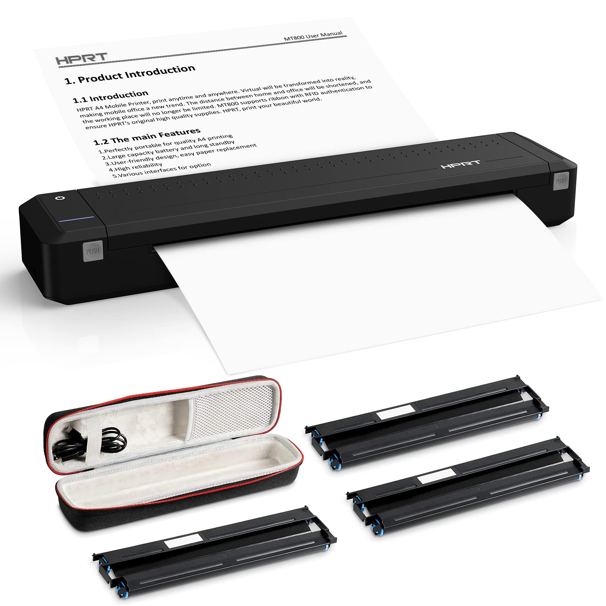 HPRT Wireless Bluetooth Portable Printer+Case+3 Ribbon 3 in 1 by Thermal Transfer MT800 for Outdoor 