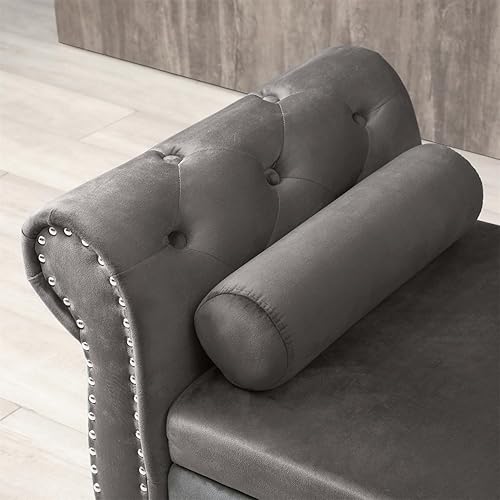 Miniatura 18 de HMFULE Taburete rectangular de almacenamiento multifuncional de 63 pulgadas, patas de madera maciza, banco tapizado de terciopelo con 1 almohada