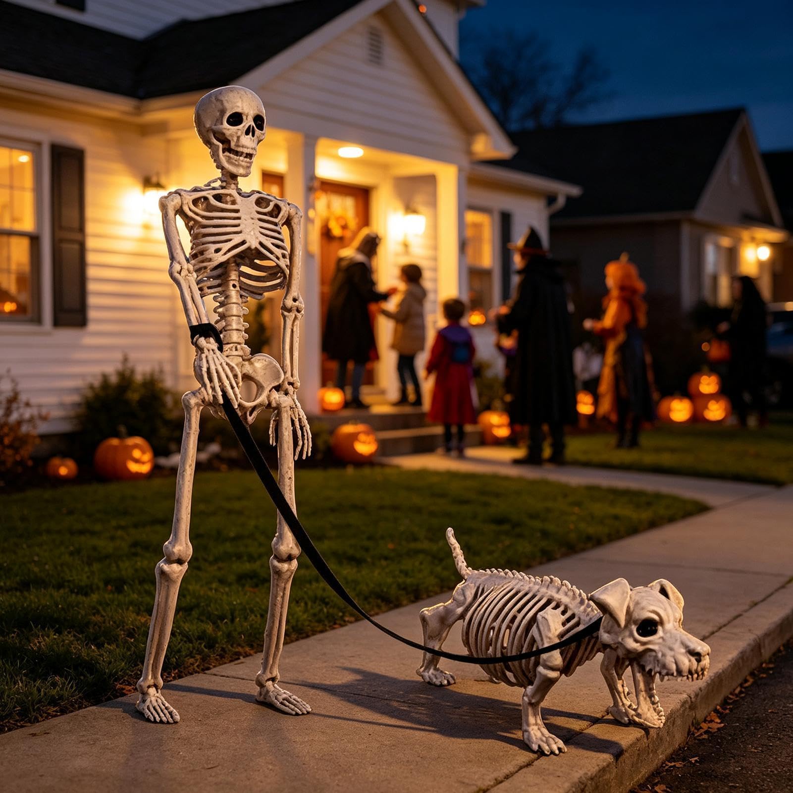 Halloween Skeleton Posable Creepy Human Walking Dog Puntelli