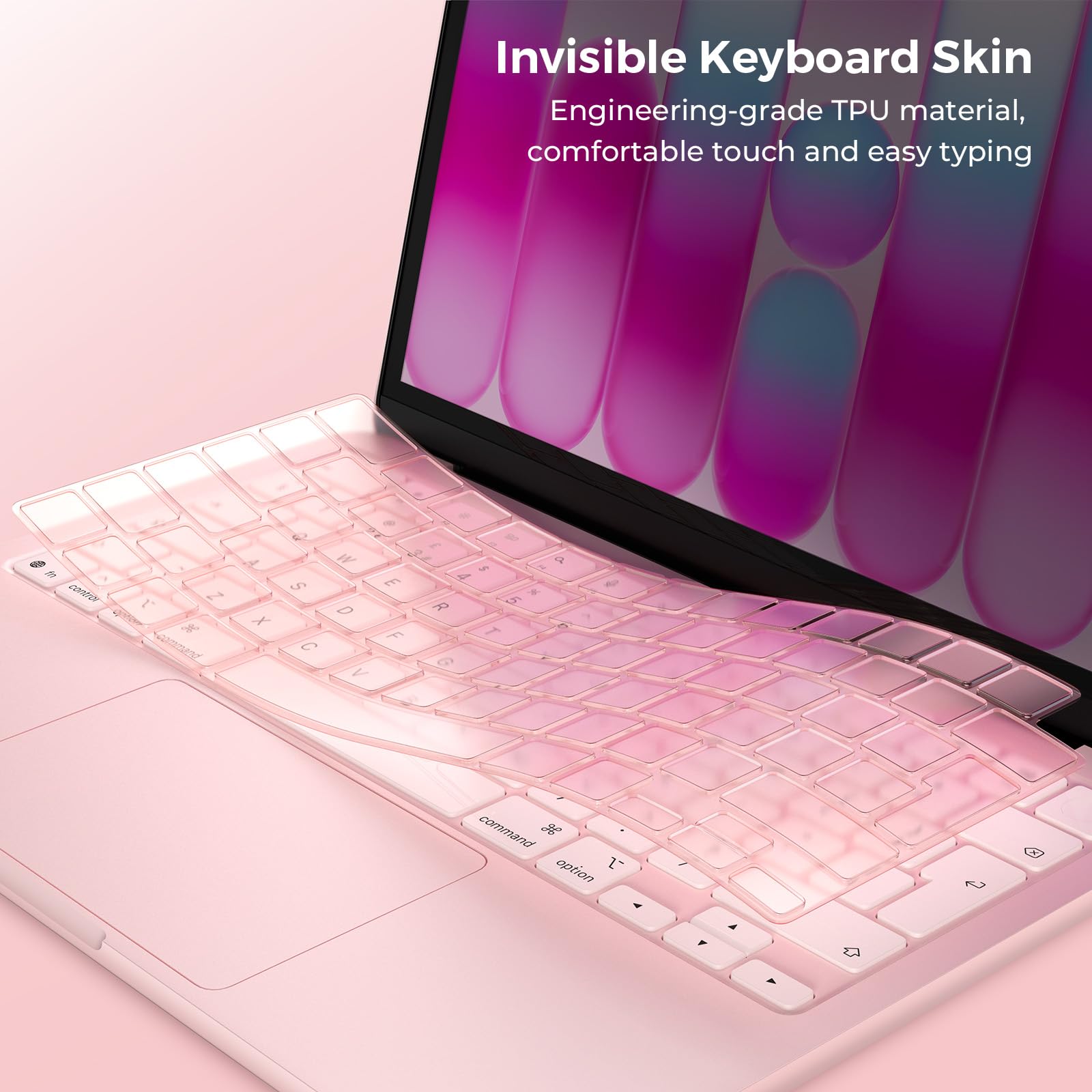 EooCoo Ultrafino Protector de Teclado Compatible con MacBook Neo de 13 Pulgadas (2026), Chip A3404 A18 Pro [Color Oficial 100% Idéntico], Diseño EU con Reposamanos y Protector de Trackpad - Rosa