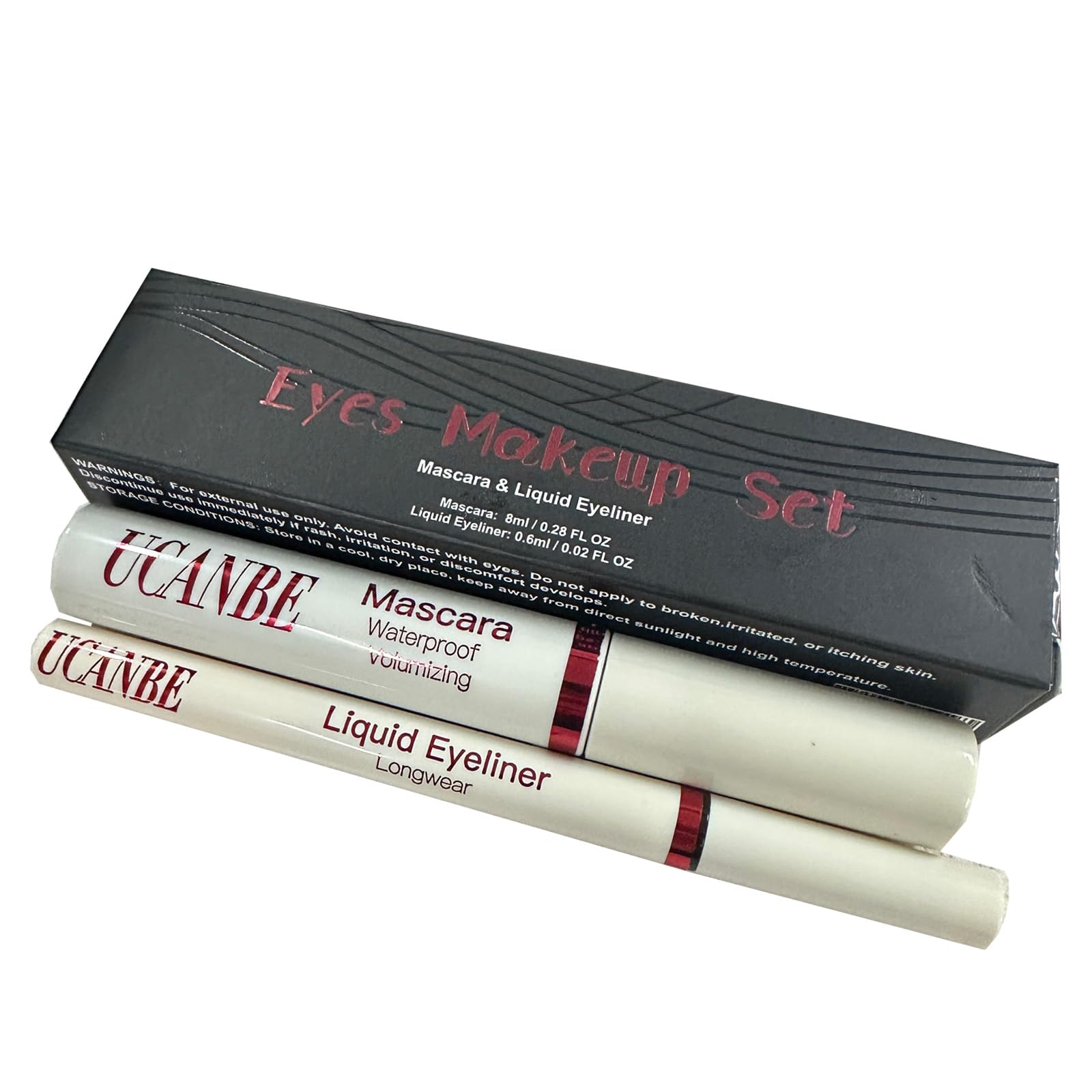 UCANBE Mascara Eyeliner Set, Wasserfeste Bunte Augenschminke - Mascara für Natürlich Aussehende, Lang Anhaltende, Geschwungene Wimpern, Eyeliner für Wischfeste, Farbechte Ergebnisse (Beerenrot)