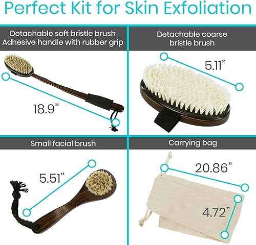 Miniatura 5 de Vive Juego de cepillos secos para drenaje linfático (3 piezas) Limpiador de cepillado para exfoliación, celulitis corporal y masaje de piel Cerdas