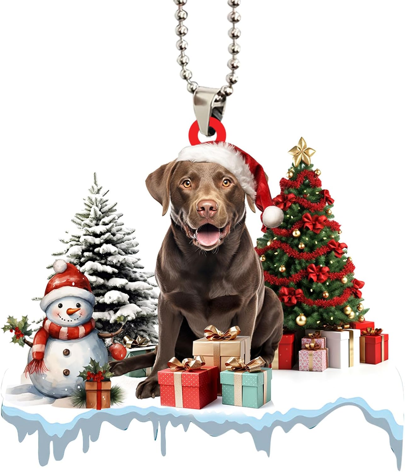 Talataca Labrador Retriever 2D Flat Christmas Ornament, Brown Lab Dog Gift Boxes Pine Tree Decor, Hanging House Charm Eve Keepsake, Car Rear View Mirror Accessories, Xmas Gift - Image 7
