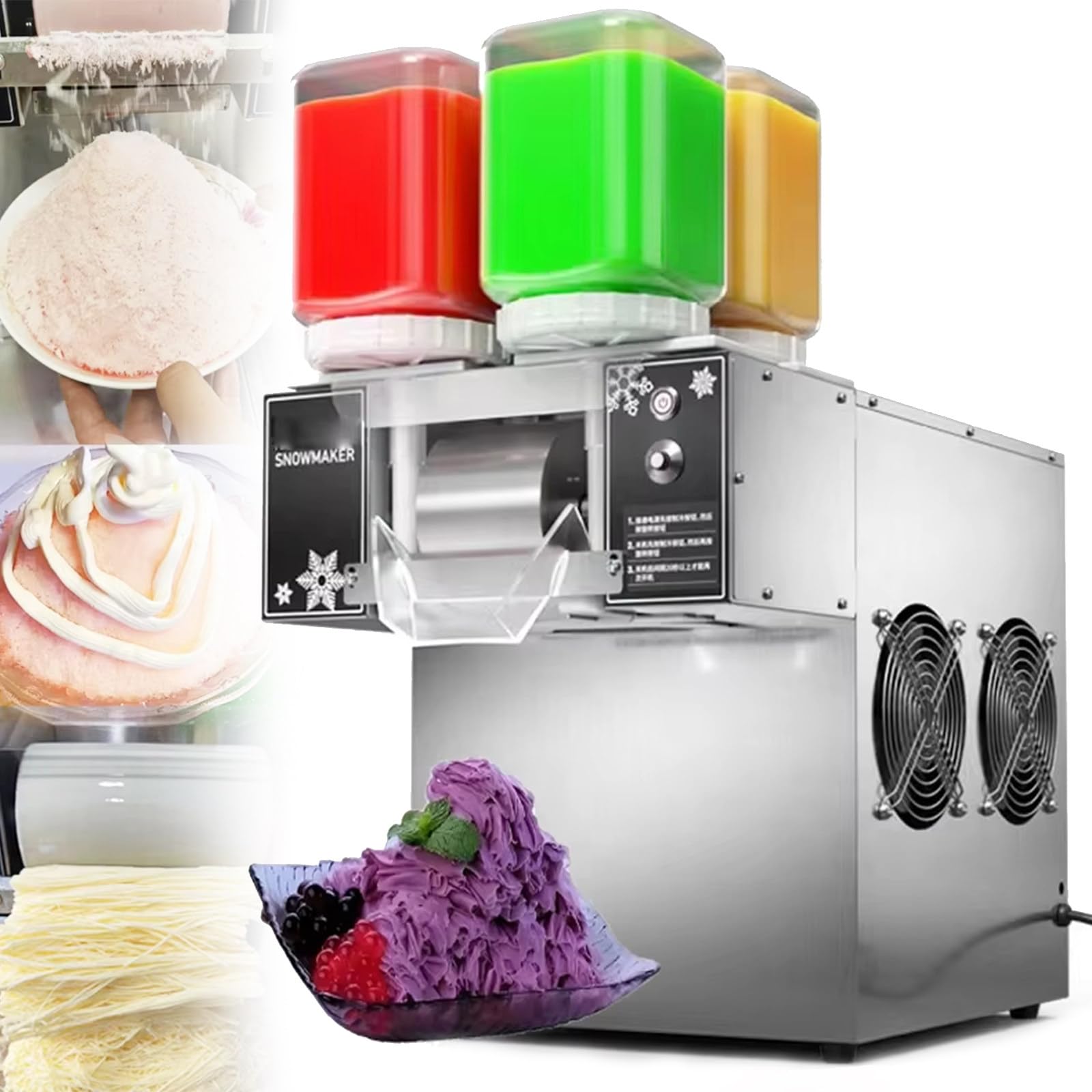 Rasierte Eismaschine Schneeflocke Eismaschine Edelstahl Schnelle Kühlung Luftkühlung für Zuhause, Partys, Food Trucks, Restaurants und Milchteeläden 1200W