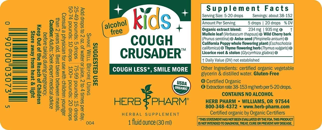 Herb Pharm Kids Certified-Organic Cough Crusader & Sinus Samurai Liquid Herbal Formulas, Wild Cherry & Nettle, 1 Fl Oz Each