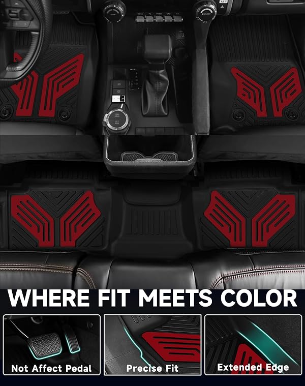OEMATS Premium Color TPE Floor Mats for Toyota Tacoma 2024 2025 2026 Double Cab Auto Tran (Not fit Hybrid) | Racing Red Wing Design | All-Weather Floor Liners for TRD/SR/SR5/limited 1st&2nd Row Mats by OEMATS - Image 5
