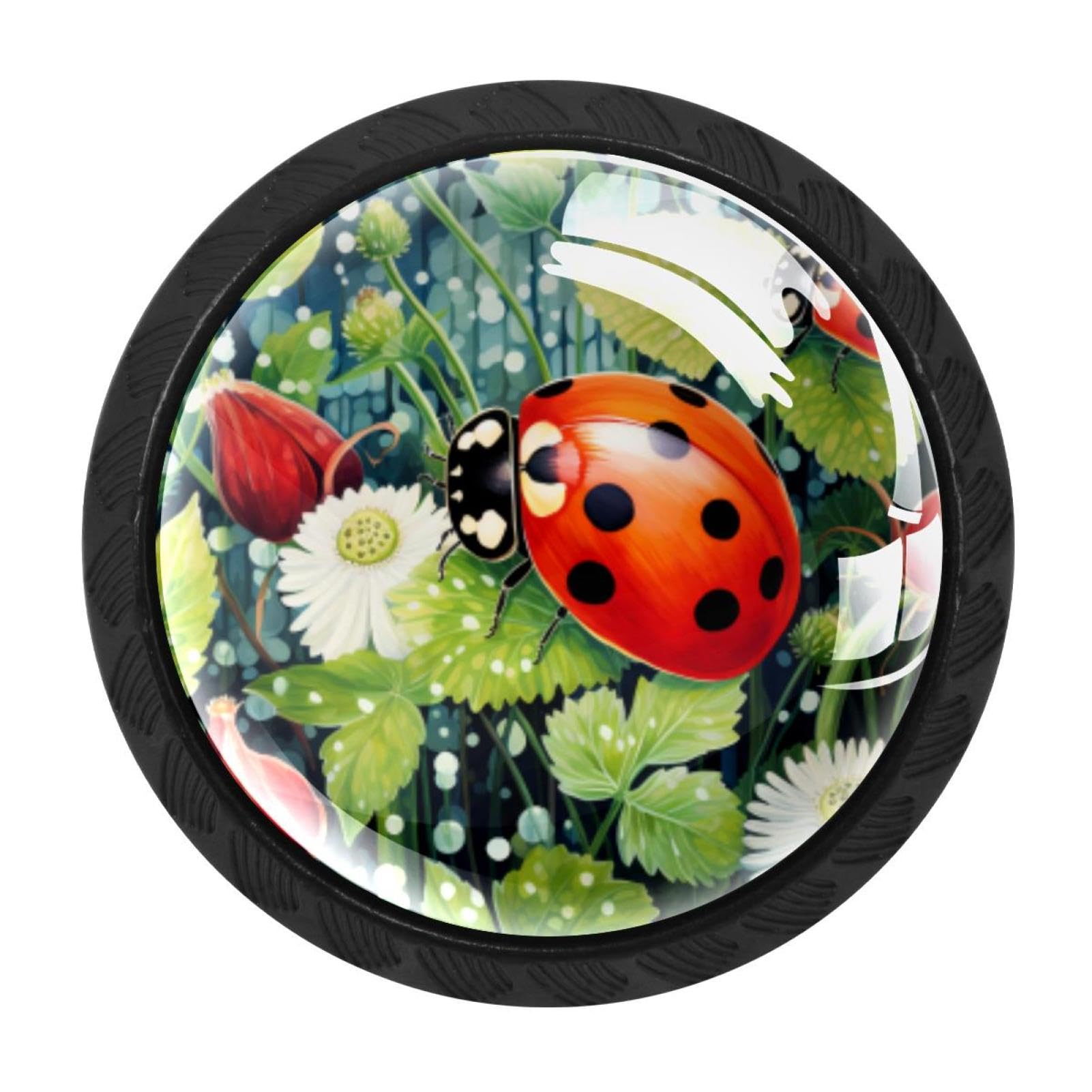 CHENZZZZ 4 Pack Round Cabinet Knobs for Kitchen Bathroom Closet Dresser Cabinets, Ladybird