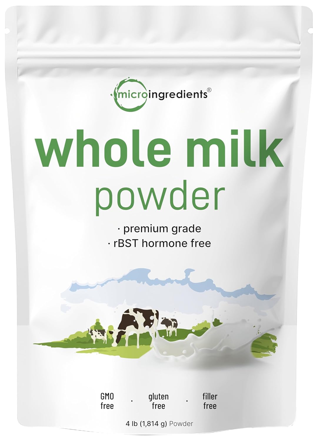 Micro Ingredients Whole Milk Powder 4 lb Pasture-Raised rBST-Free Pure Rich in Protein Ideal for Baking Everyday Use