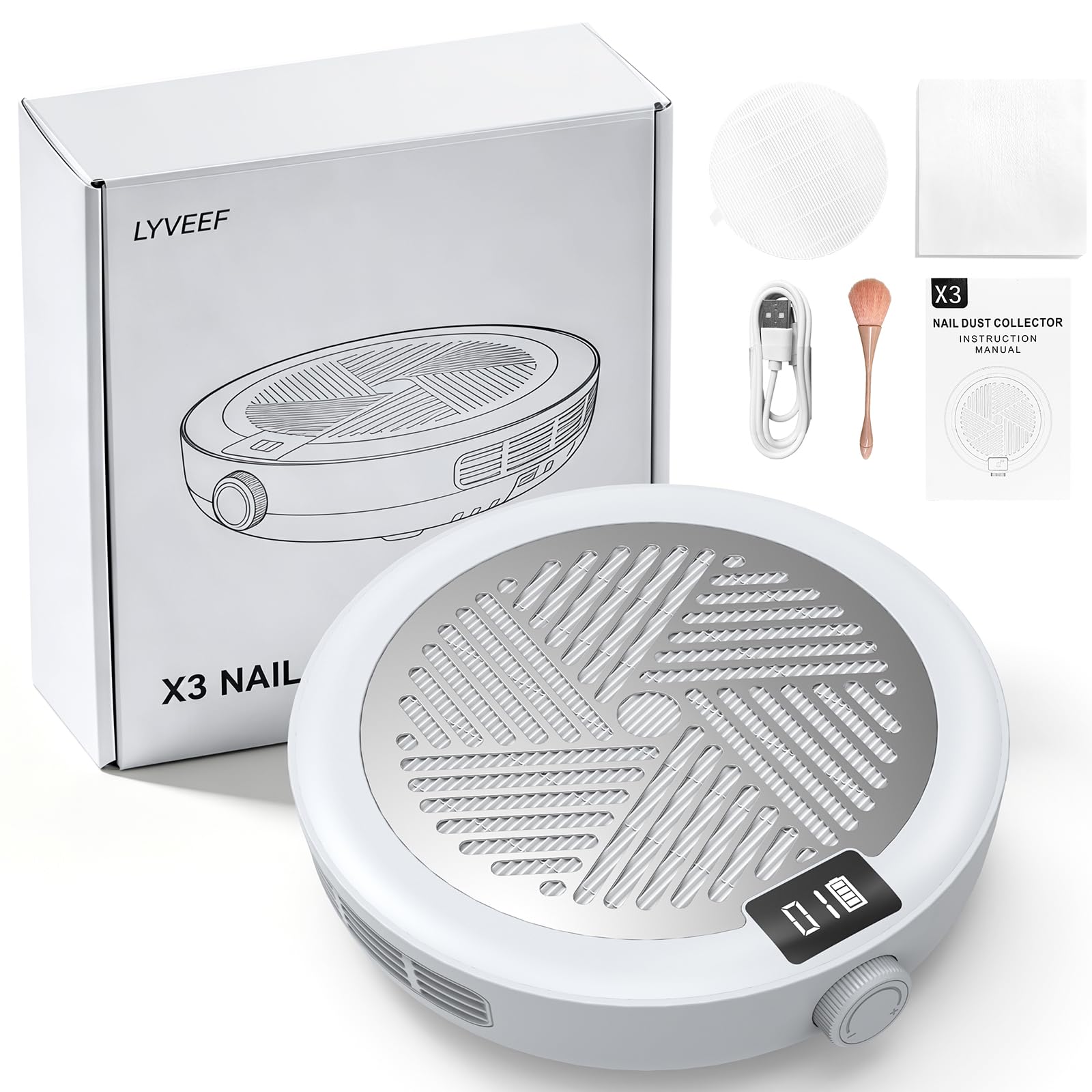 Nail Dust Collector for Home & Professional Tech, Cordless Rechargeable Vacuum Fan with 10 Speeds, Low Noise Strong Suction, Portable Dust Cleaner with 2 Filters & Brush Gift For Mother's Day
