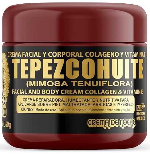 PAPA INDIO Tepezcohuite Crema nocturna para el cuidado de la piel, colágeno facial y extracto de mimosa tenumora, rejuvenecimiento y elasticidad