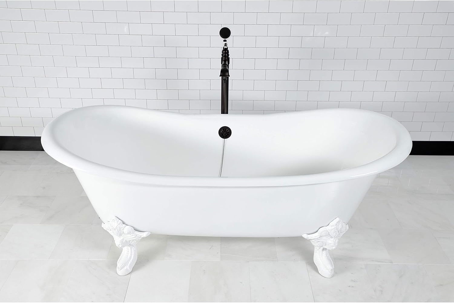 Aqua Eden VCTNDS7231NLW 72-Inch Cast Iron Double Slipper Clawfoot Tub (No Faucet Drillings), White