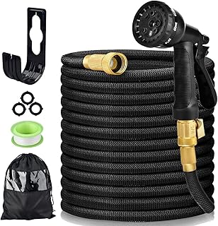 Garden Hose 100FT, Lightweight Kink Free Expandable Water Hose with 8 Function Spray Nozzle and Solid Brass Fittings, 3-Layer Latex Core RetractableFlexible Hose Pipe