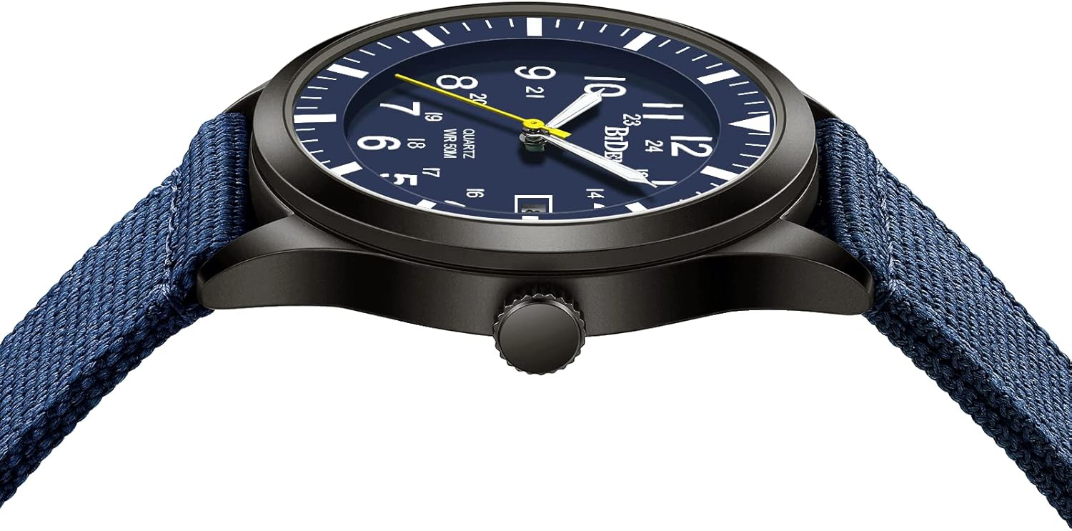 Miniatura 5 de Relojes militares para hombre, reloj militar militar de cuarzo analógico impermeable para hombre, pantalla de fecha, nailon táctico, deportes y