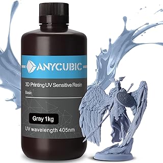 ANYCUBIC 3D Printer Resin, 405nm LCD UV-Curing 3D Resin, High Precision & Rapid Photopolymer Resin for LCD/DLP/SLA Resin 3D Printer (Grey, 1kg)