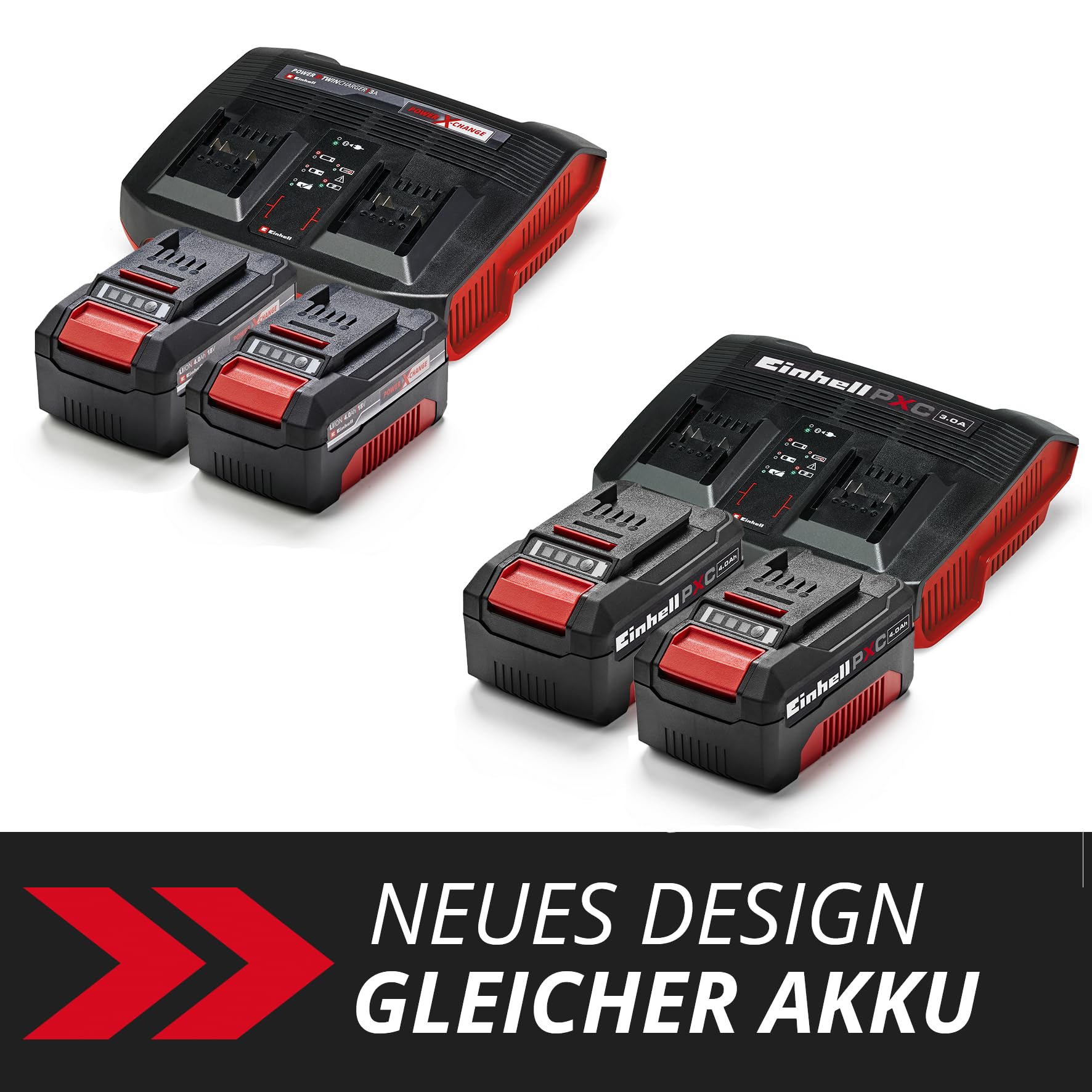 Original Einhell Starter Kit 2X 4,0 Ah Akkus und Twincharger Power X-Change (Li-Ion, 18 V, 75 min Ladezeit, passend für alle Power X-Change Geräte)