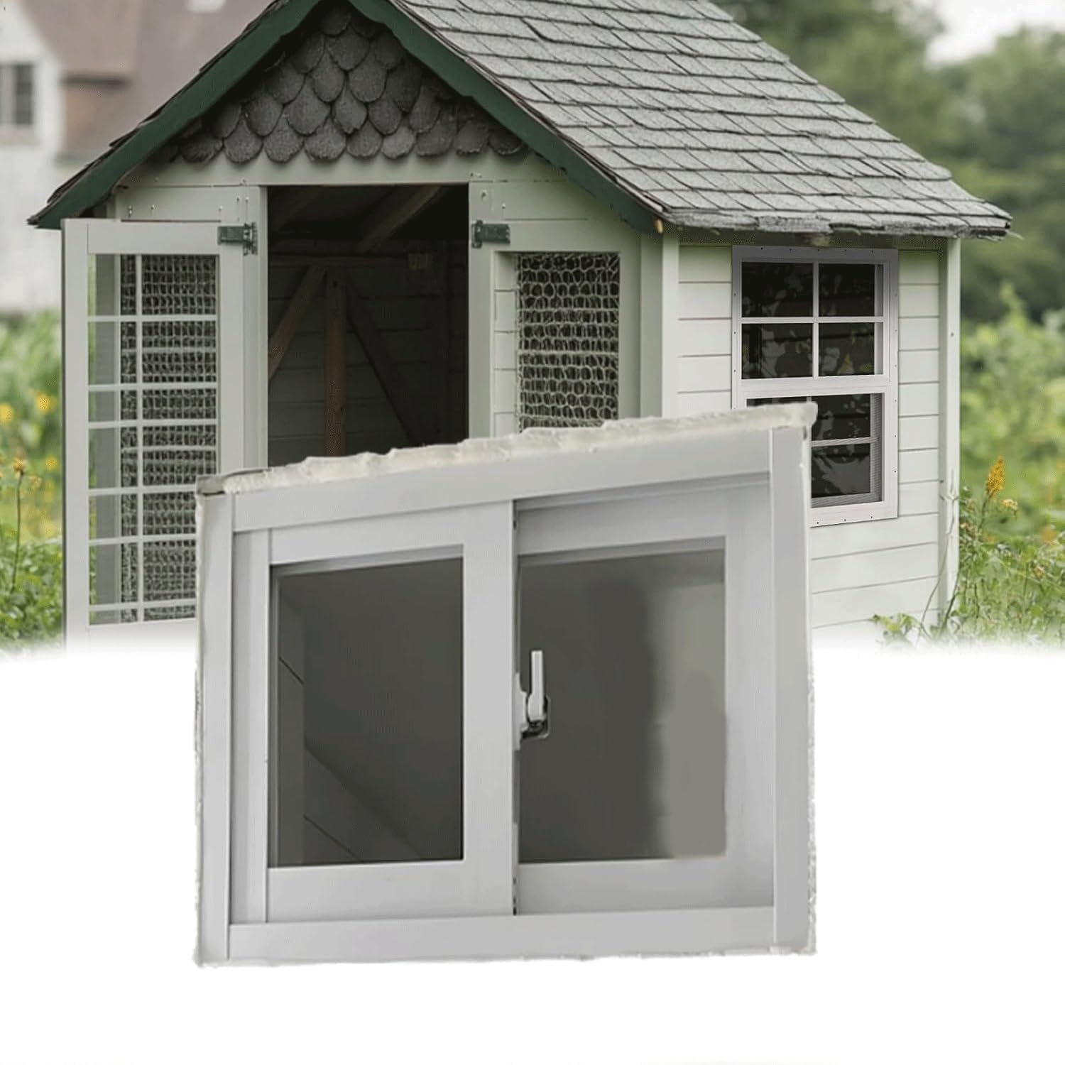 Black Flush Shed Window, Mount Tempered Glass with a Screen, Windows for Shed Chicken Coop Playhouse 21x14in/53x35cm