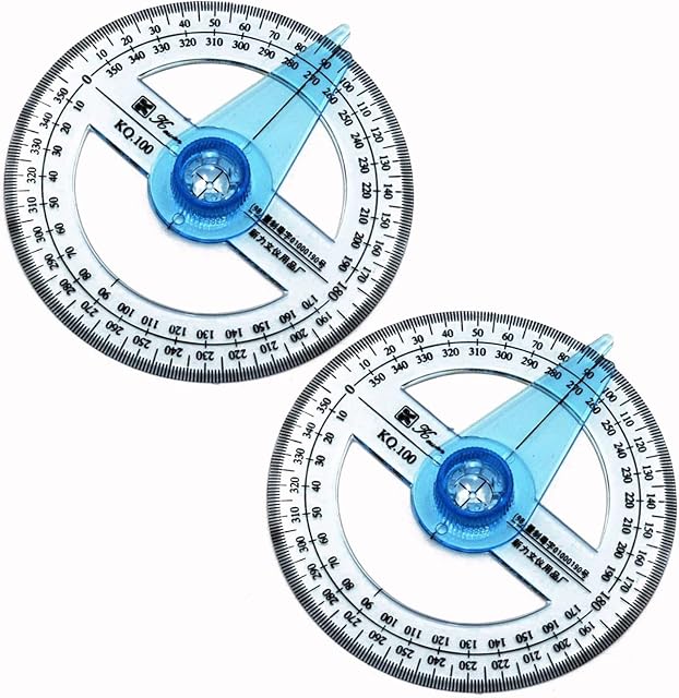 2 Pcs Circle Protractor Ruler Plastic Protractor 360-Degree Protractor for Angle Measurement Student Math Clear