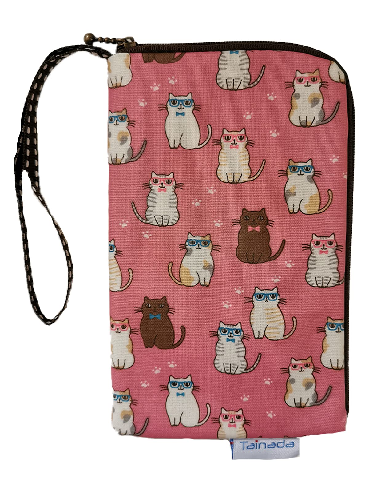 Taianda Women Phone Wristlet Wallet Pouch, Dual Slots (Cats Pattern Pink)