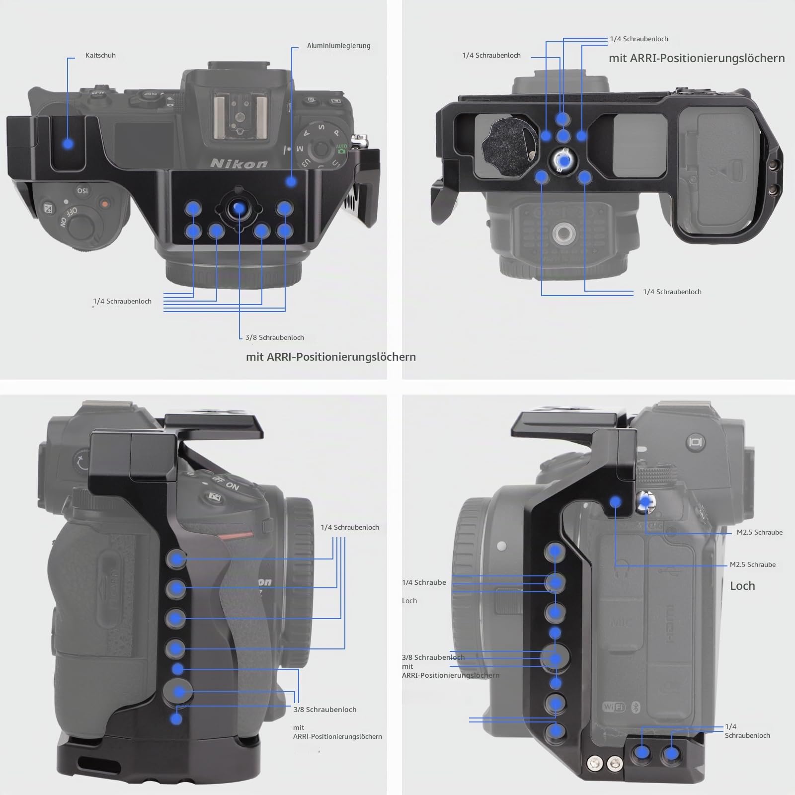 Leftfoto Kamera-Vollkäfig, für Nikon Z6II Z6 Z7II Z7, spiegellos, Verlängerungshalterung, Mikrofonfülllicht, Filmzubehör, mit kaltem Schuh