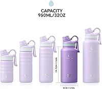 Vista 7 de IDEUS Botella de agua aislada de acero inoxidable con 2 tapas a prueba de fugas, termo para senderismo, ciclismo, 32 onzas, violeta