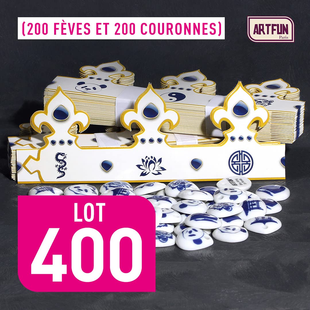 ArtFun - 400 pcs - Lot de 200 FEVES et 200 COURONNES Bleu Ming - Feves des Rois