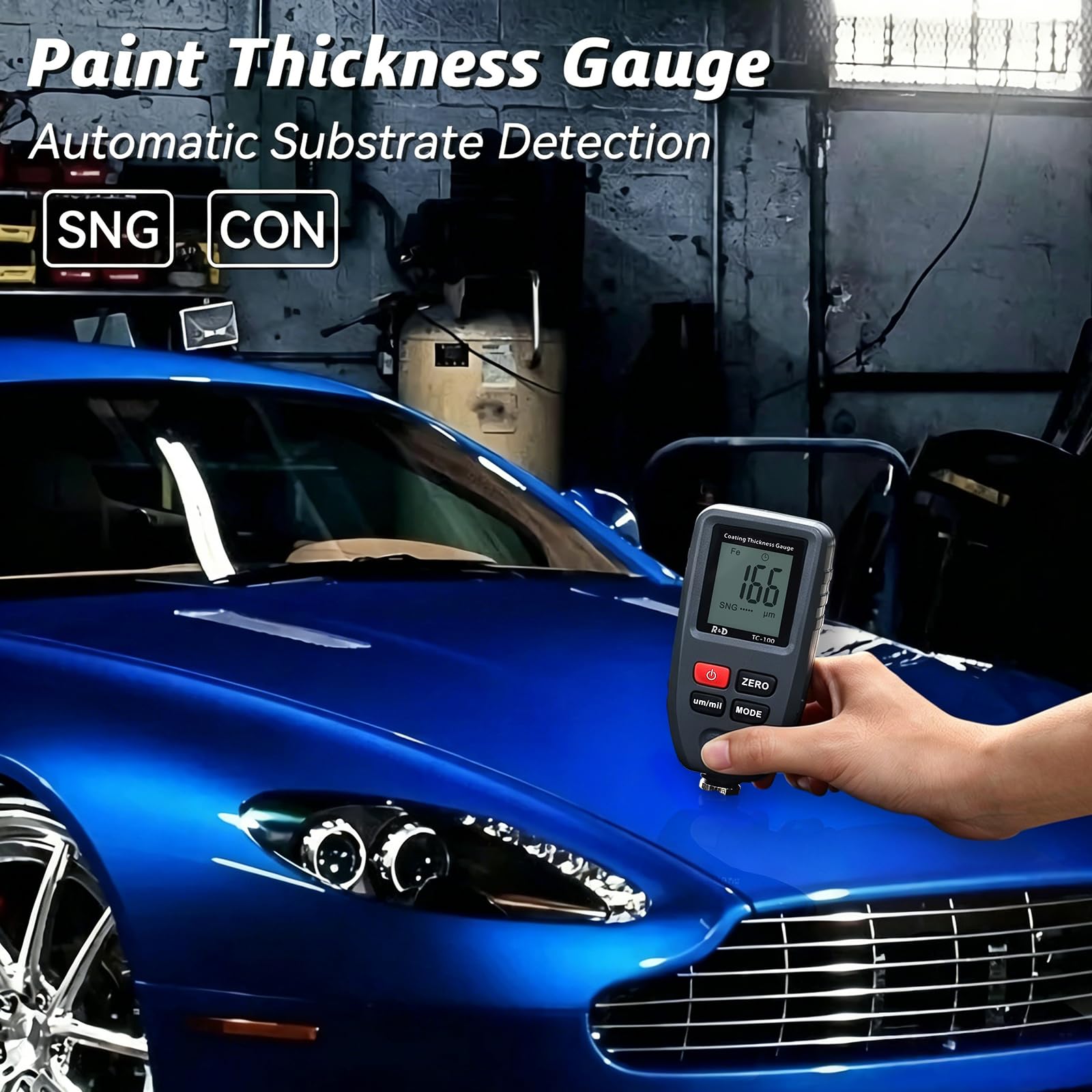 Lackschichtdickenmessgerät RDINSCOS Autolack Lackmessgerät auto Car Karosserie Schichtdickenmessgerät 0-1300μm LCD Display Für Eisen Aluminium