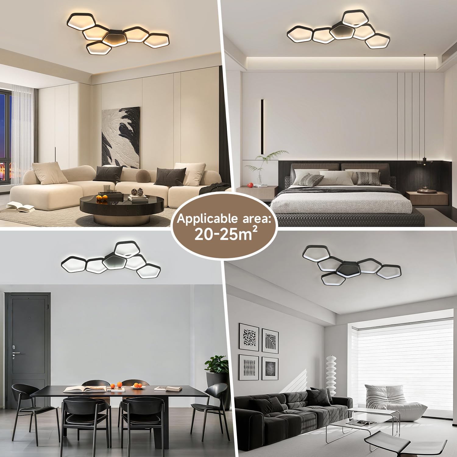 Lampara Techo Salon Regulable: 58W 3000k - 6500k Plafon LED Techo Moderna con Control Remoto y App para Dormitorio Cocina Comedor,Negro(90CM)