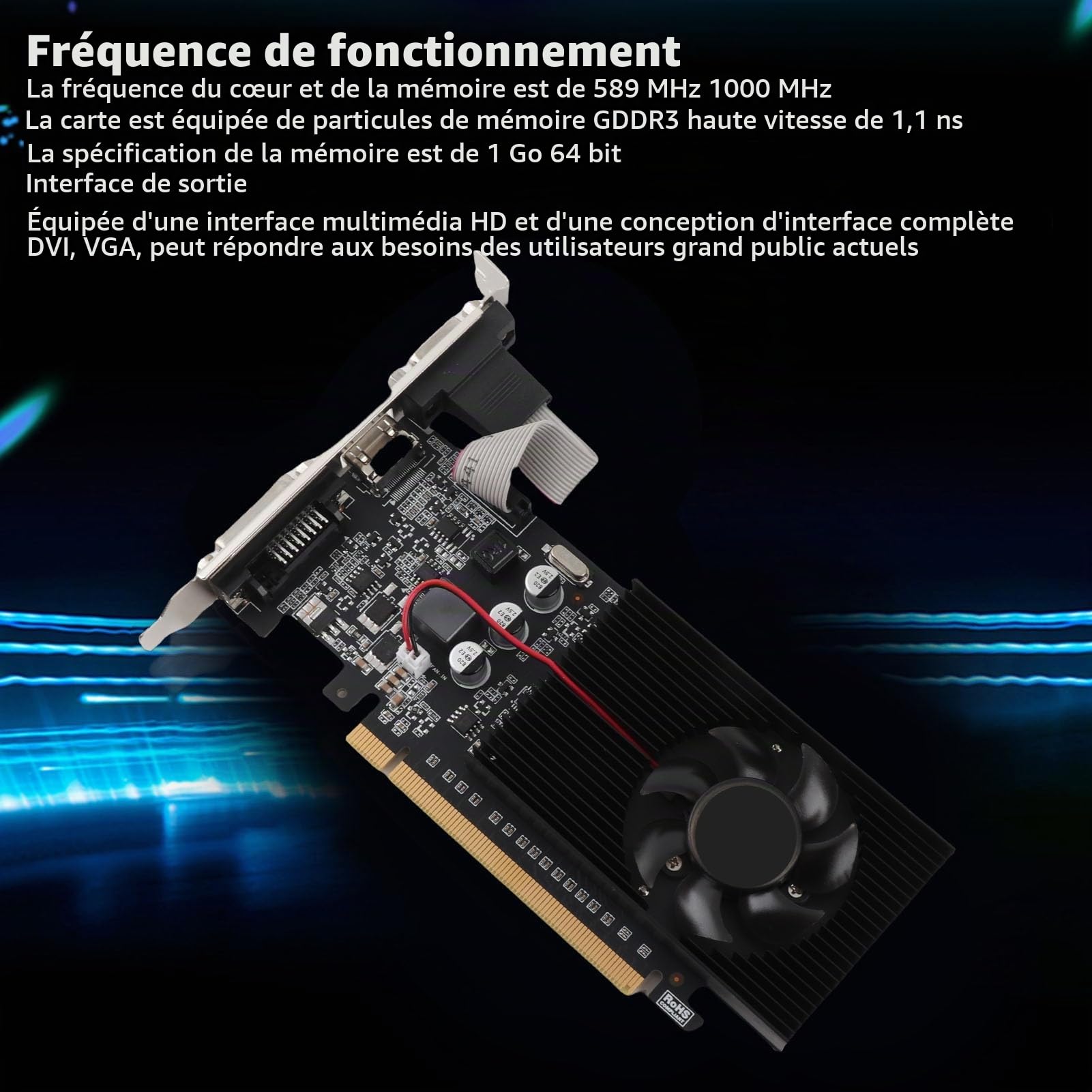 Carte Graphique de Jeu GDDR3, 1 Go 64 Bits 589 MHz 1000 MHz 2560 X 1600 Carte Graphique D'ordinateur, Interface VGA DVI HDMI, pour Une Utilisation de Bureau Vidéo HD