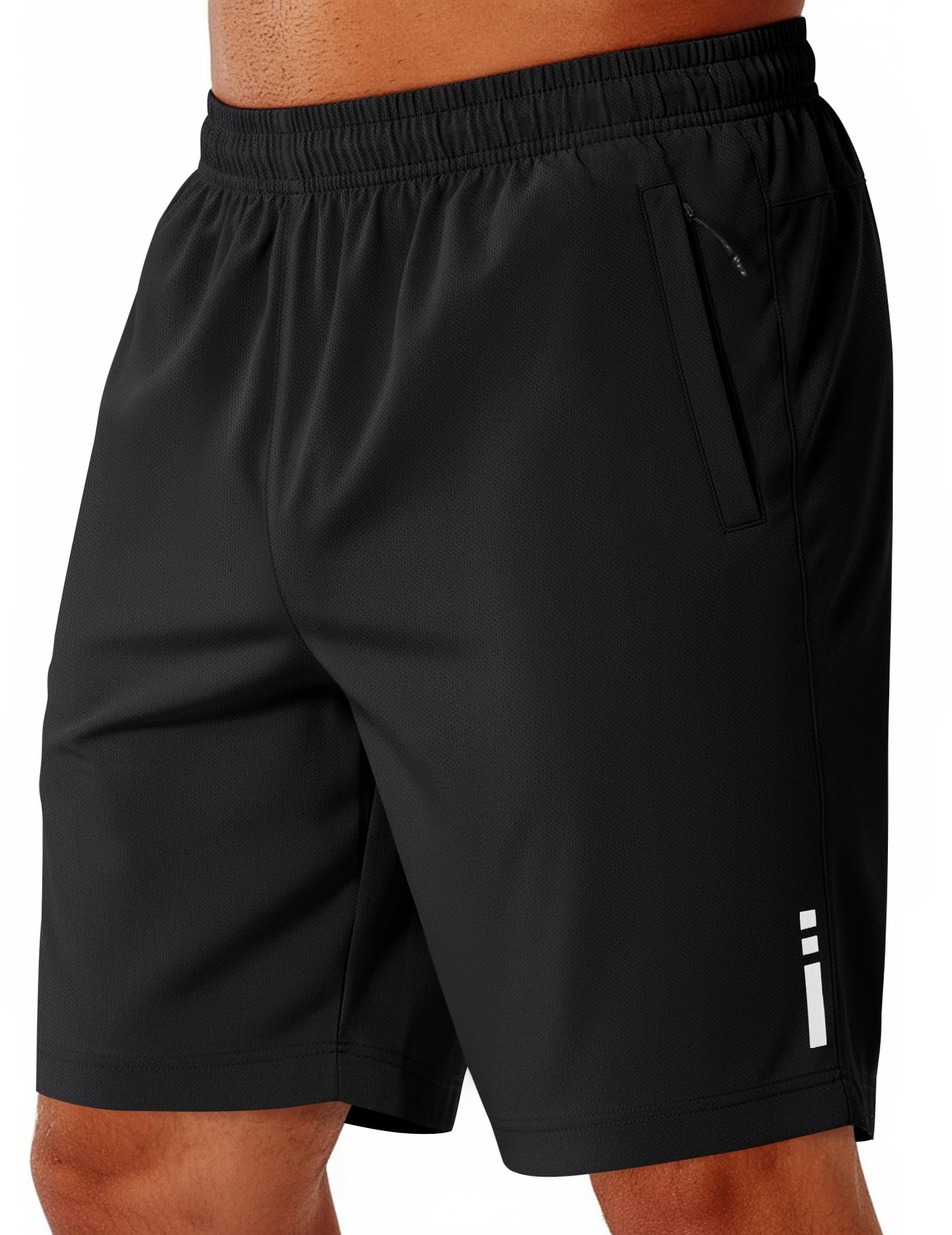 COOFANDY Mens Athletic Running Shorts 9 Lightweight Quick Dry Drawstring Mesh Gym Shorts with Zipper Pockets