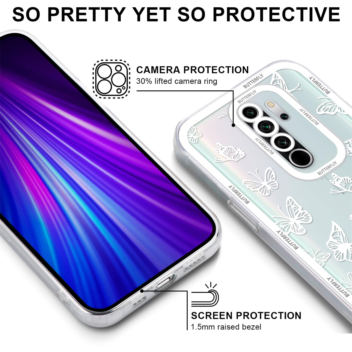 Yoedge Cover Compatibile con Xiaomi Redmi Note 8 Pro 6,53, Viola Silicone Morbido TPU Custodia con Disegni Moda, Ultra Sottile Antiscivolo Antiurto Protezione Case per Redmi Note 8 Pro - Fiore 6