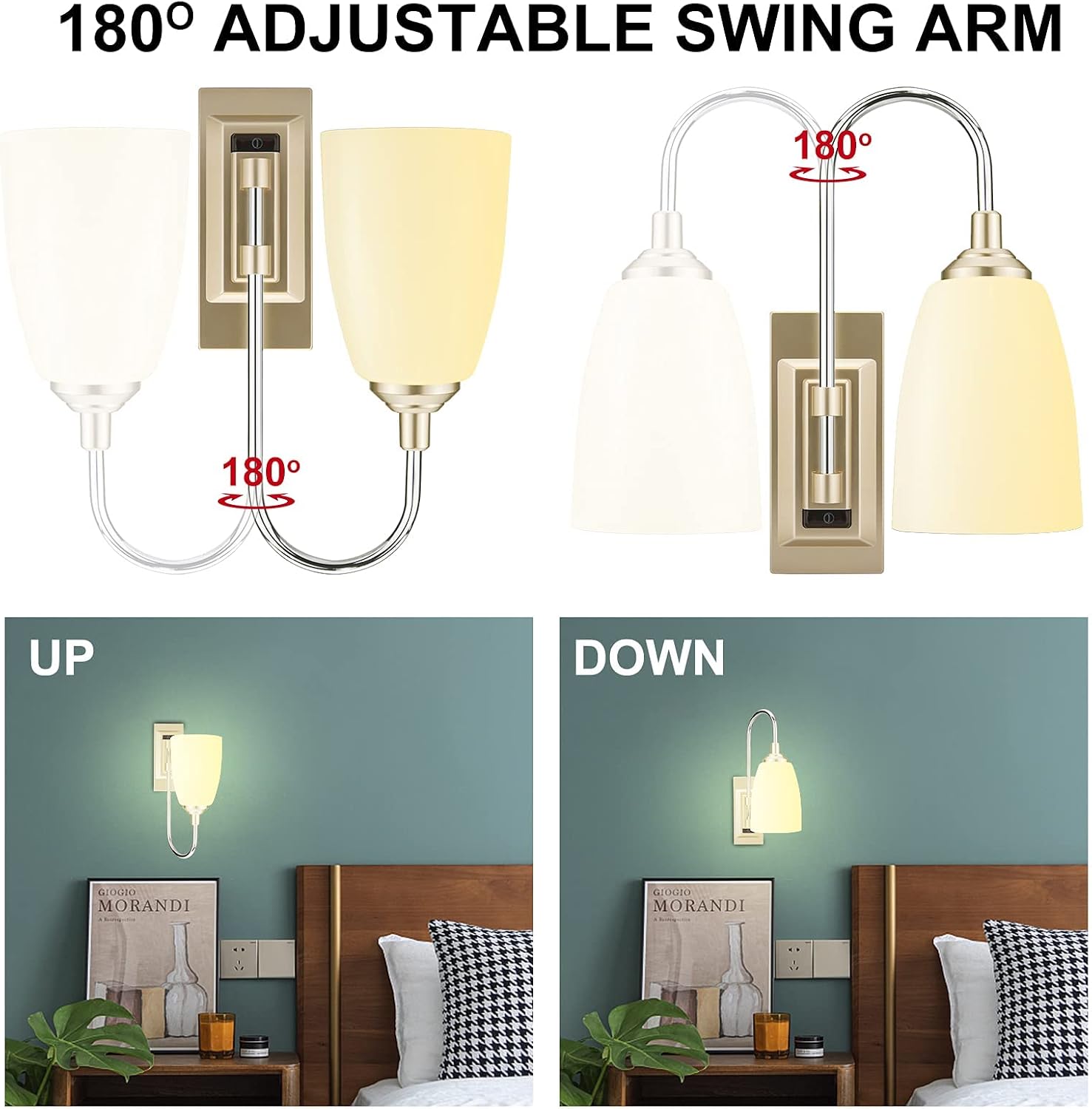 LUXSWAY Wall Sconce, 12 Color Changing,Wall Lamp Over Bed Headboard Light, Wall Mounted Light for Hallway Bedroom Home Decor, Dimmer & Timer Off-1Pack